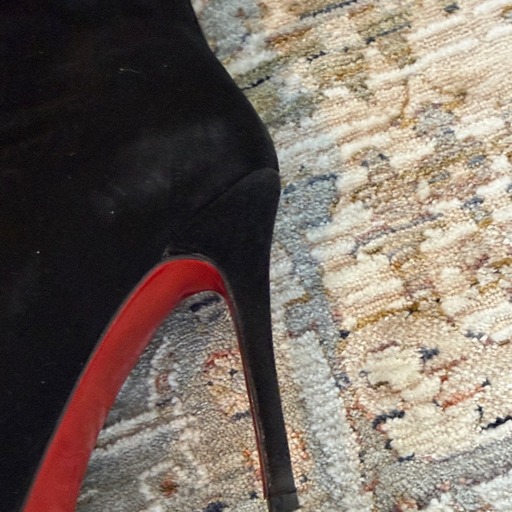 Christian Louboutin Black Suede Heeled Boots with Red Soles - Picture 3 of 4
